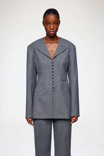 Wool Melange Long Button Blazer