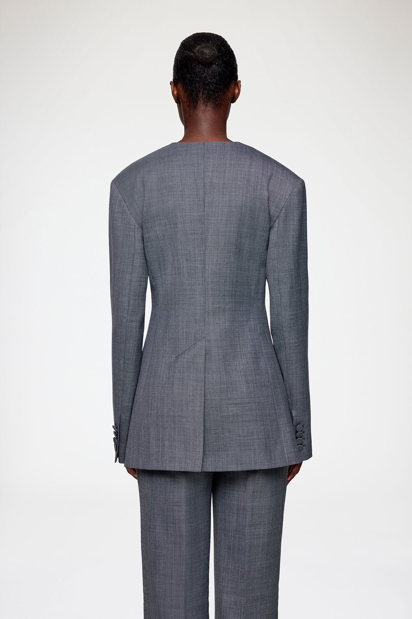 Wool Melange Long Button Blazer