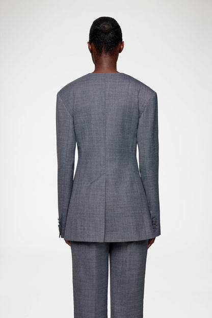 Wool Melange Long Button Blazer