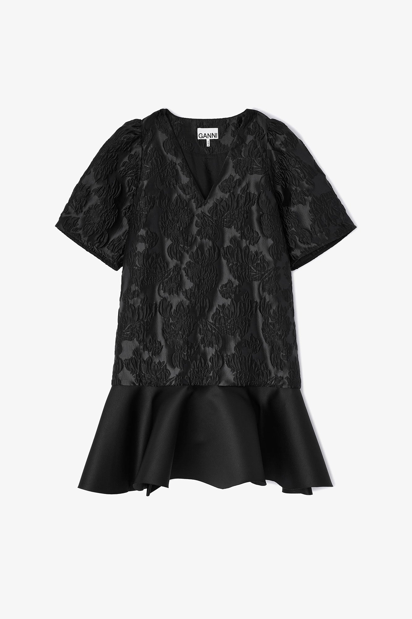 Satin Cloque Mini V-neck Dress