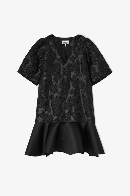 Satin Cloque Mini V-neck Dress