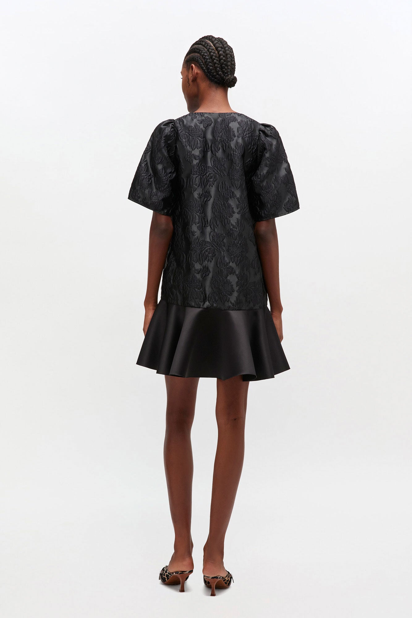 Satin Cloque Mini V-neck Dress