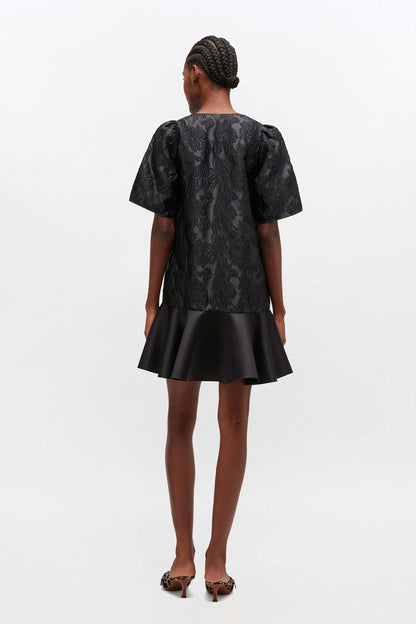 Satin Cloque Mini V-neck Dress