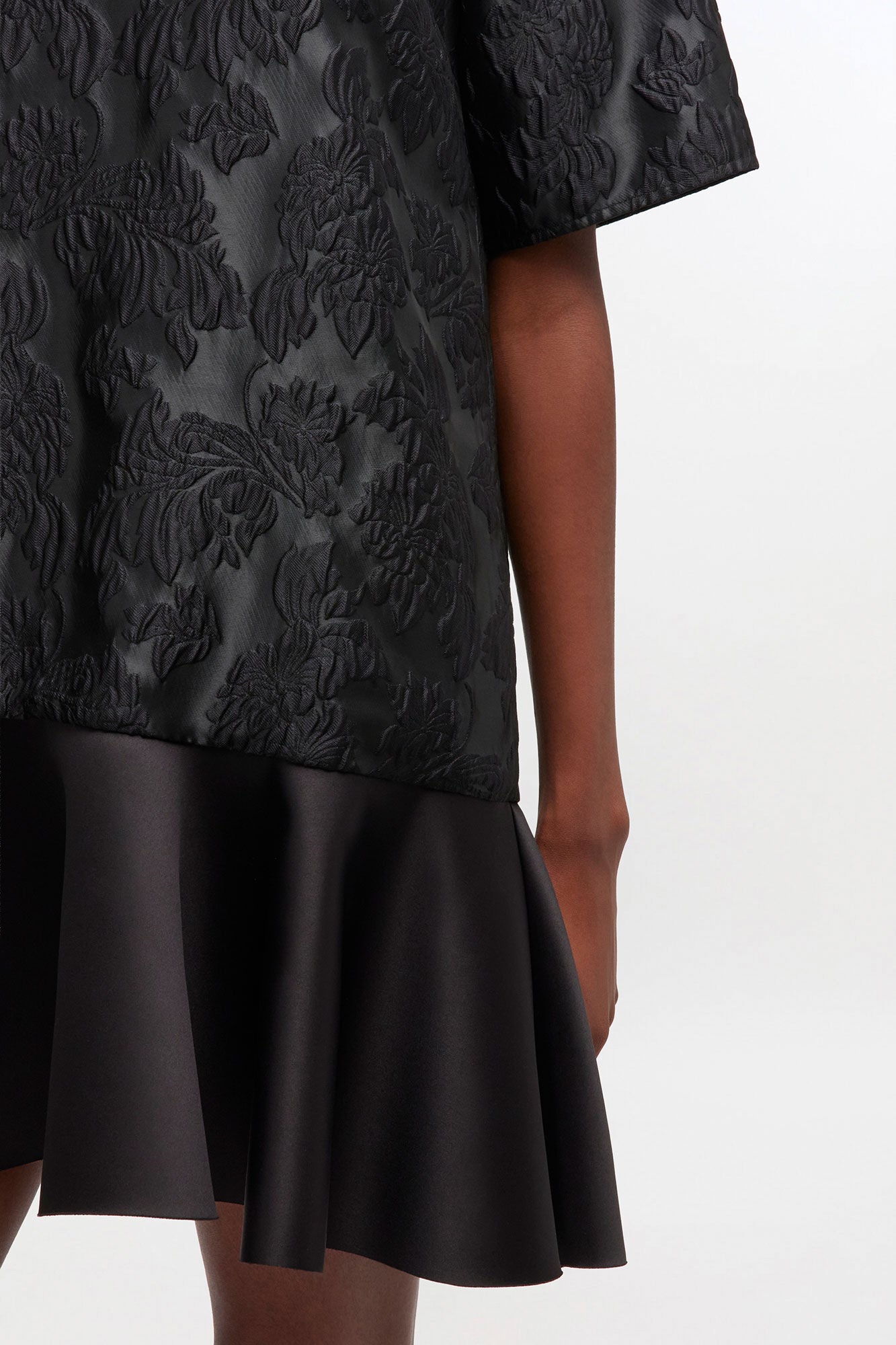 Satin Cloque Mini V-neck Dress