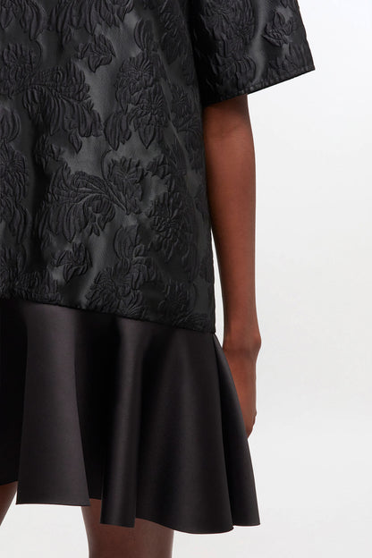 Satin Cloque Mini V-neck Dress