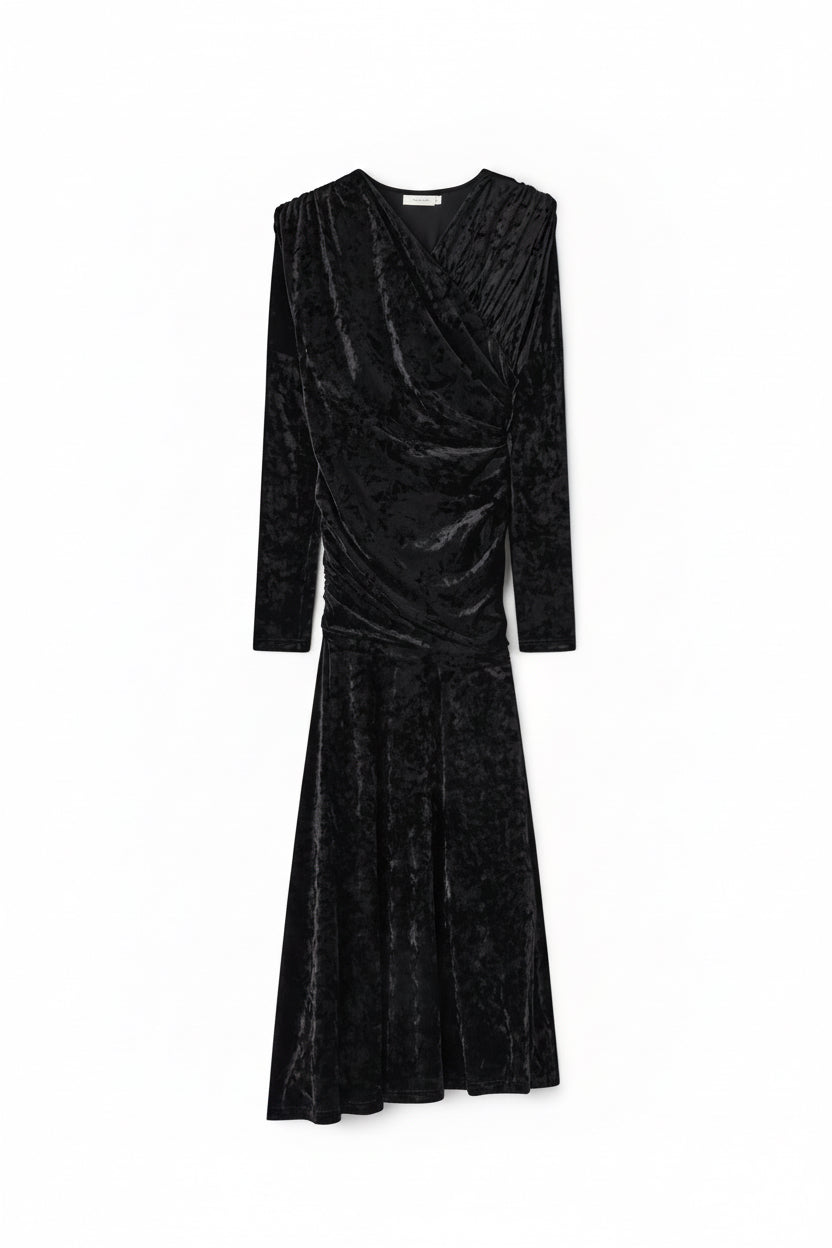 Velour Jersey Ruched Long Dress
