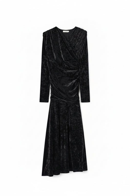 Velour Jersey Ruched Long Dress