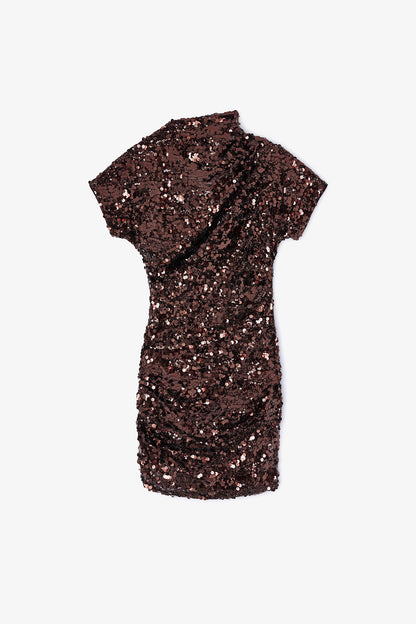 Velvet Sequins Draped Mini Dress