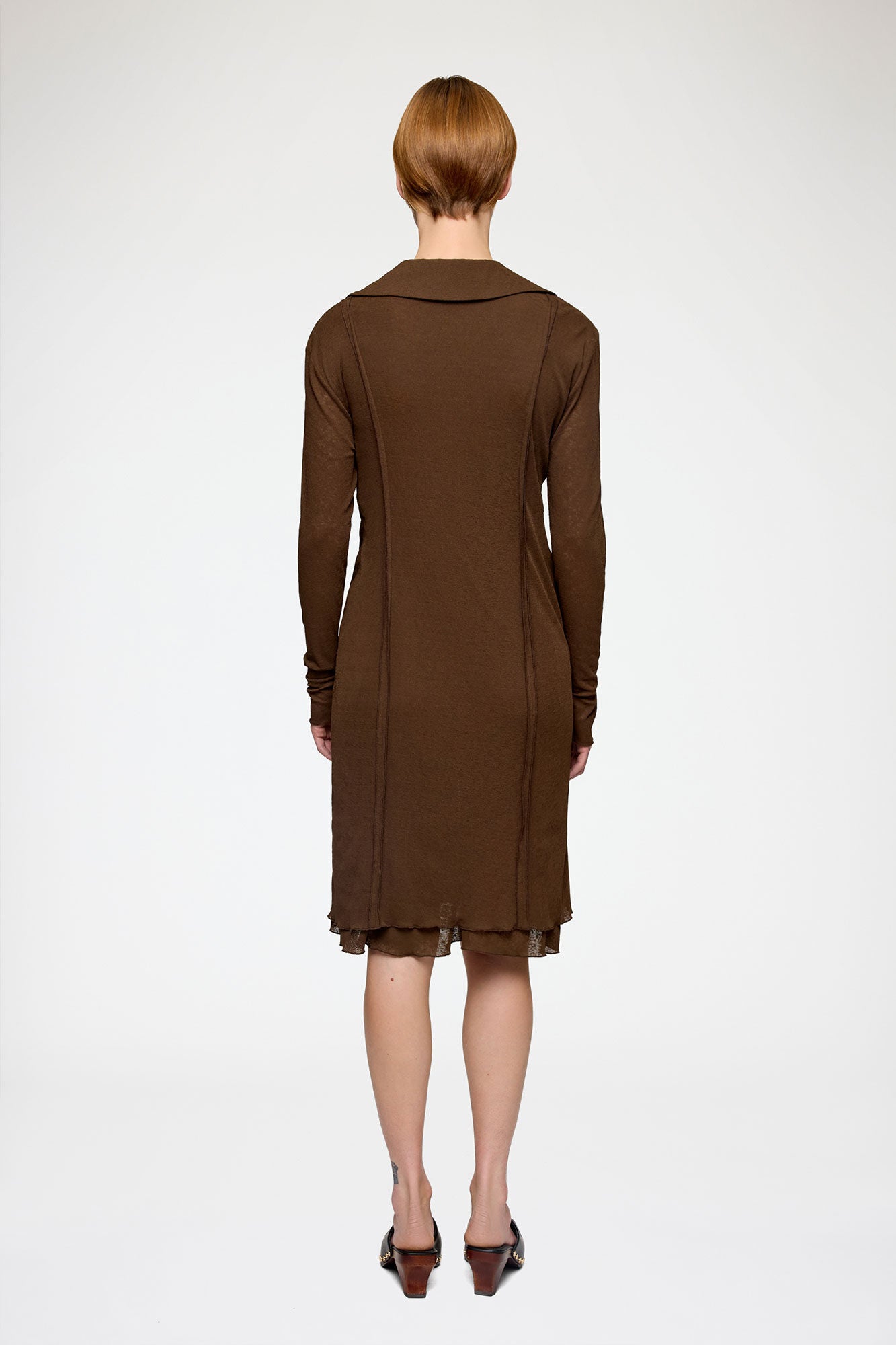 Marl Mesh Long Sleeve Tie Dress
