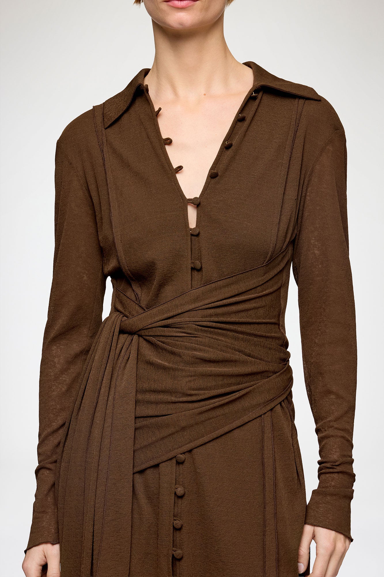 Marl Mesh Long Sleeve Tie Dress