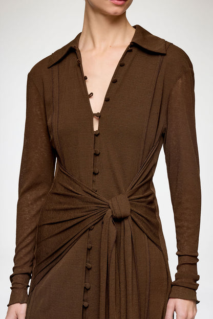 Marl Mesh Long Sleeve Tie Dress