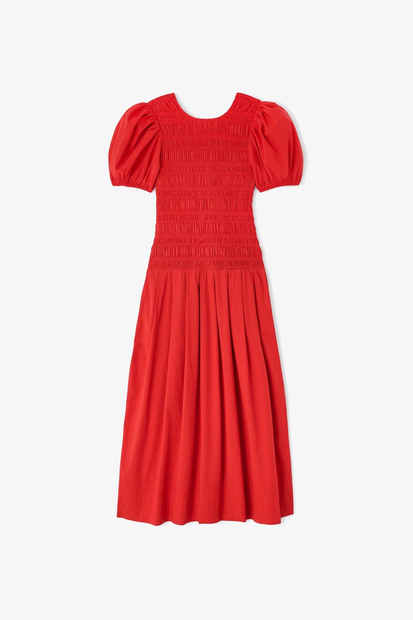 Stretch Cotton Long Smocked Pleated Dress