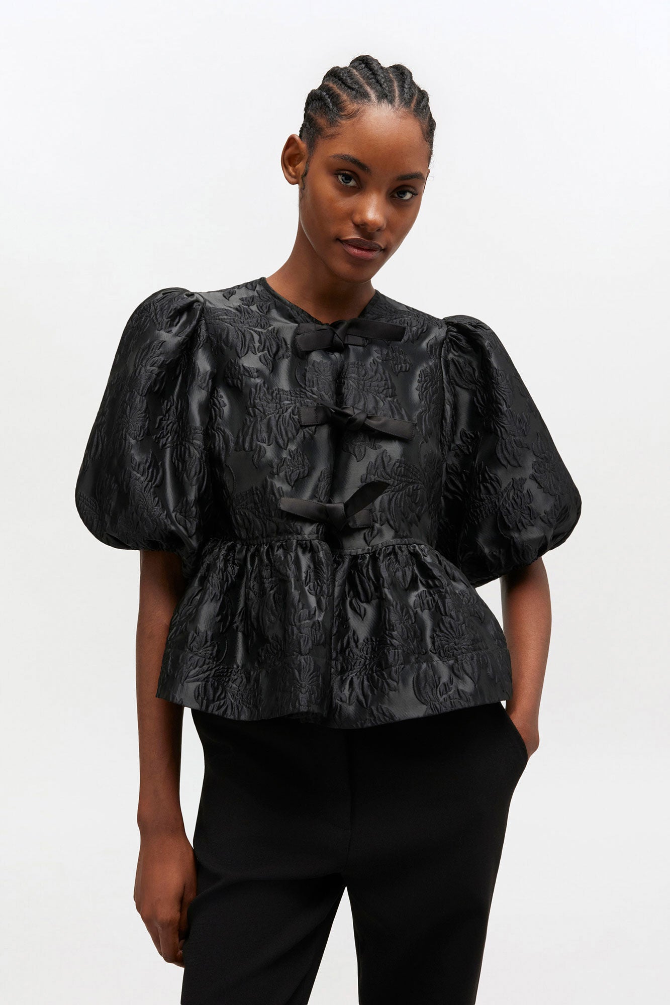 Satin Cloque Peplum Blouse