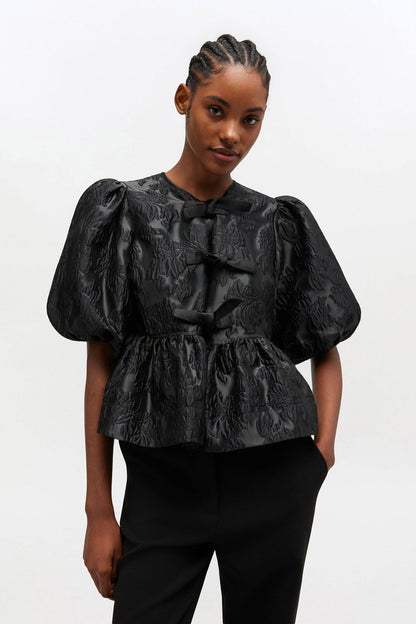 Satin Cloque Peplum Blouse
