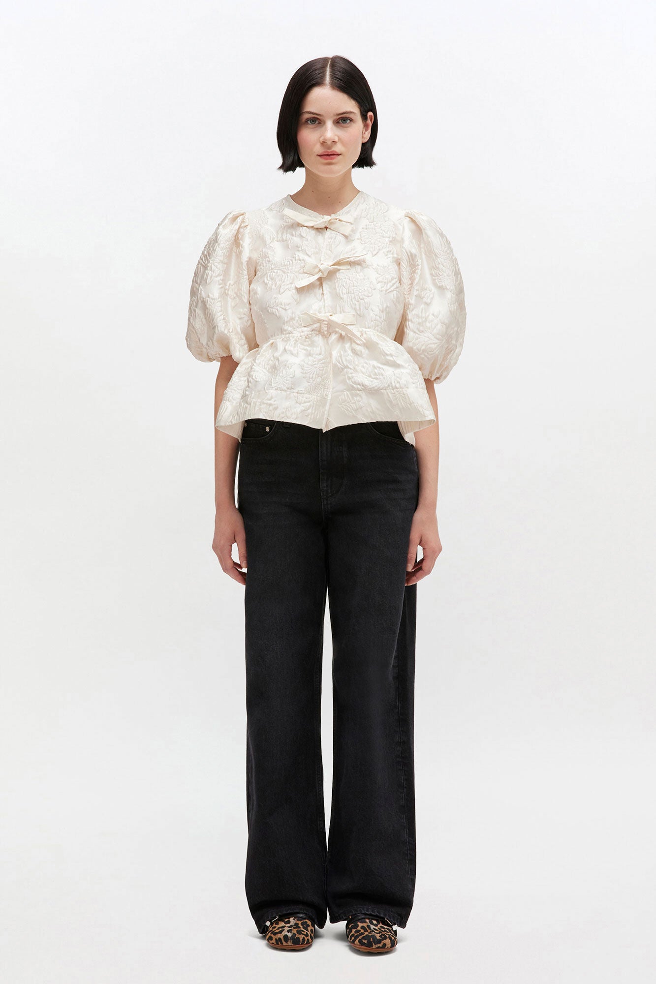 Satin Cloque Peplum Blouse