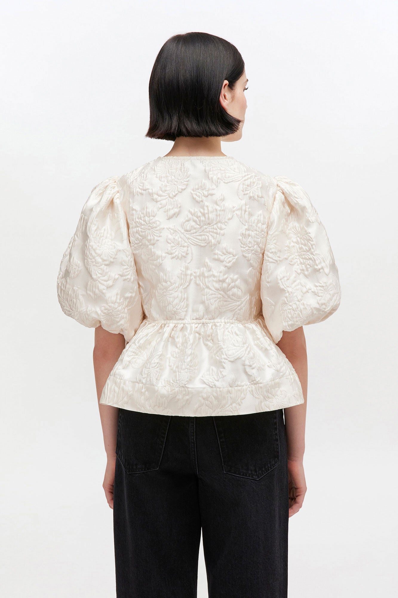Satin Cloque Peplum Blouse