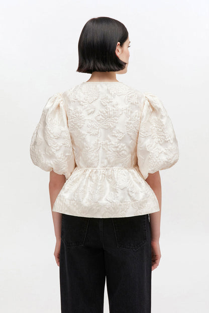 Satin Cloque Peplum Blouse