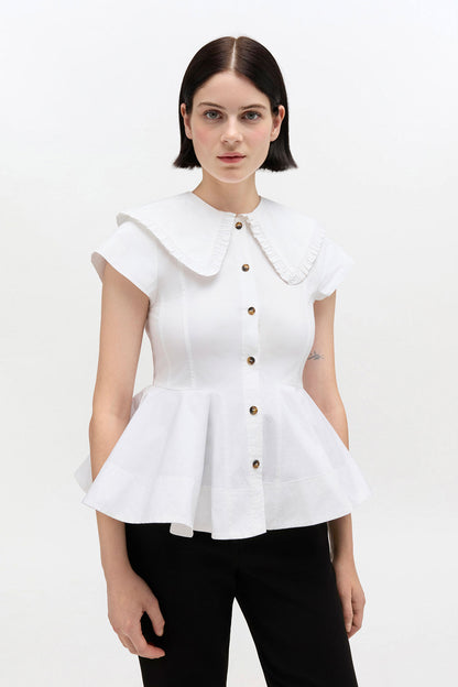 Stretch Cotton Peter Pan Collar Shirt