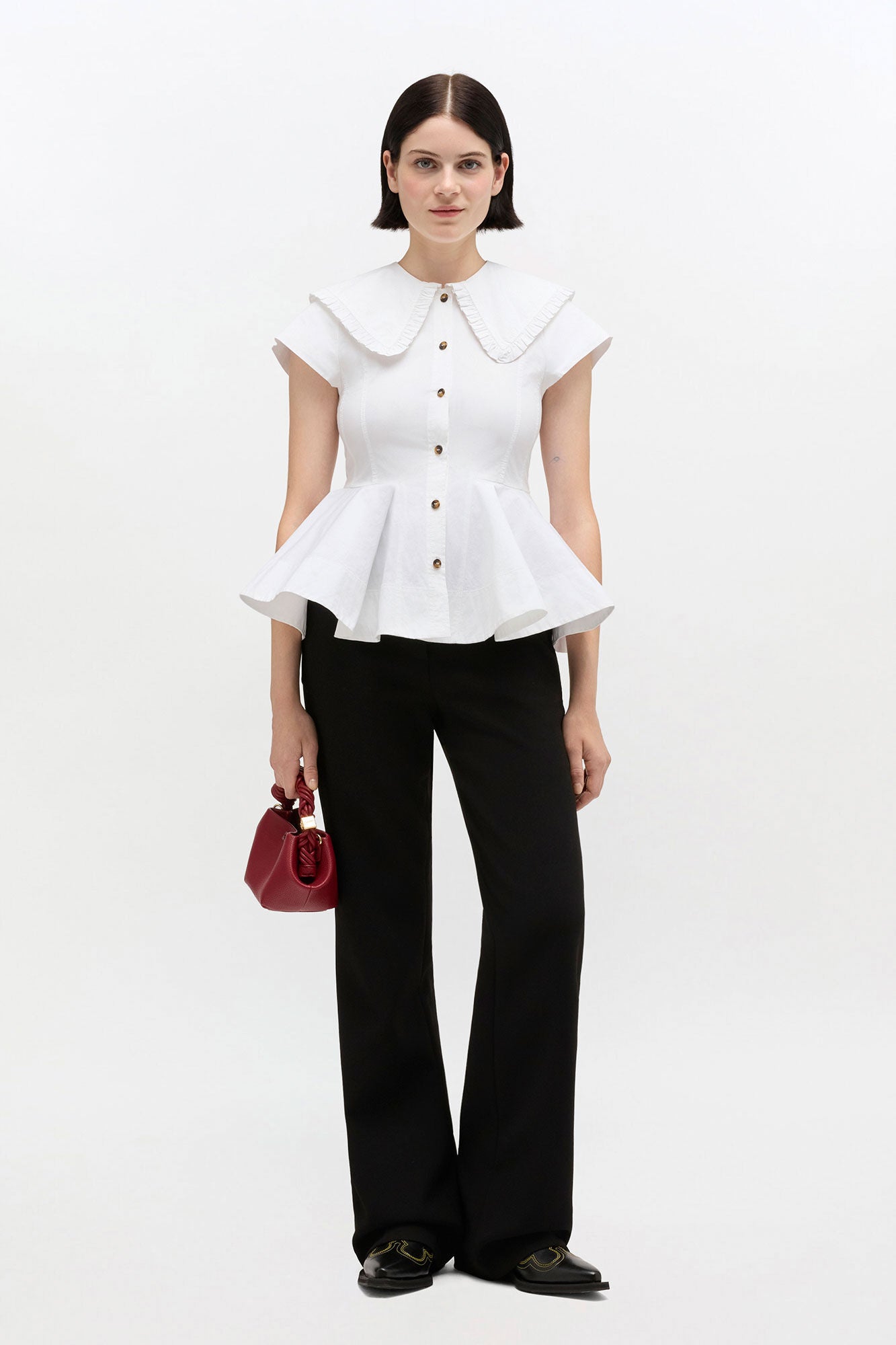 Stretch Cotton Peter Pan Collar Shirt