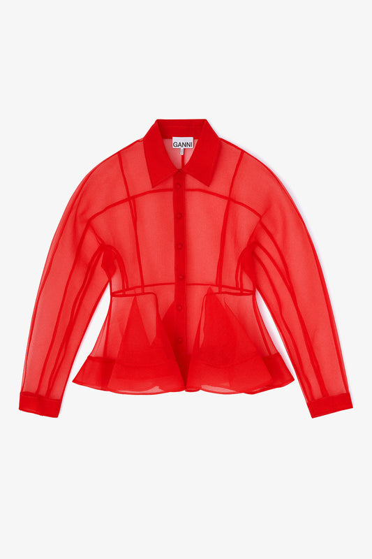 Textured Organza Peplum Shirt