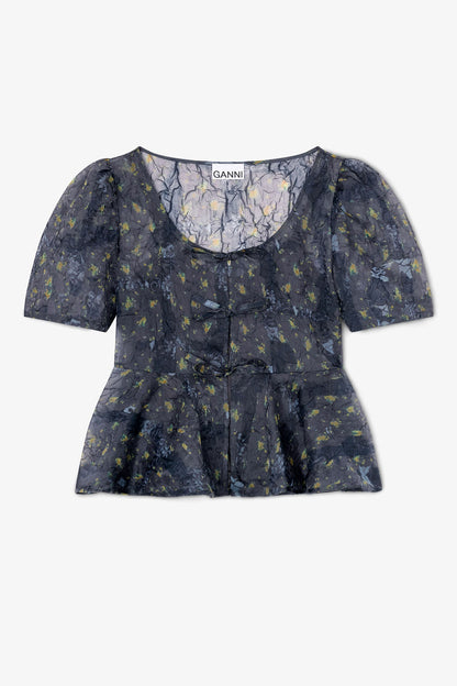 Printed Shibori Peplum Blouse