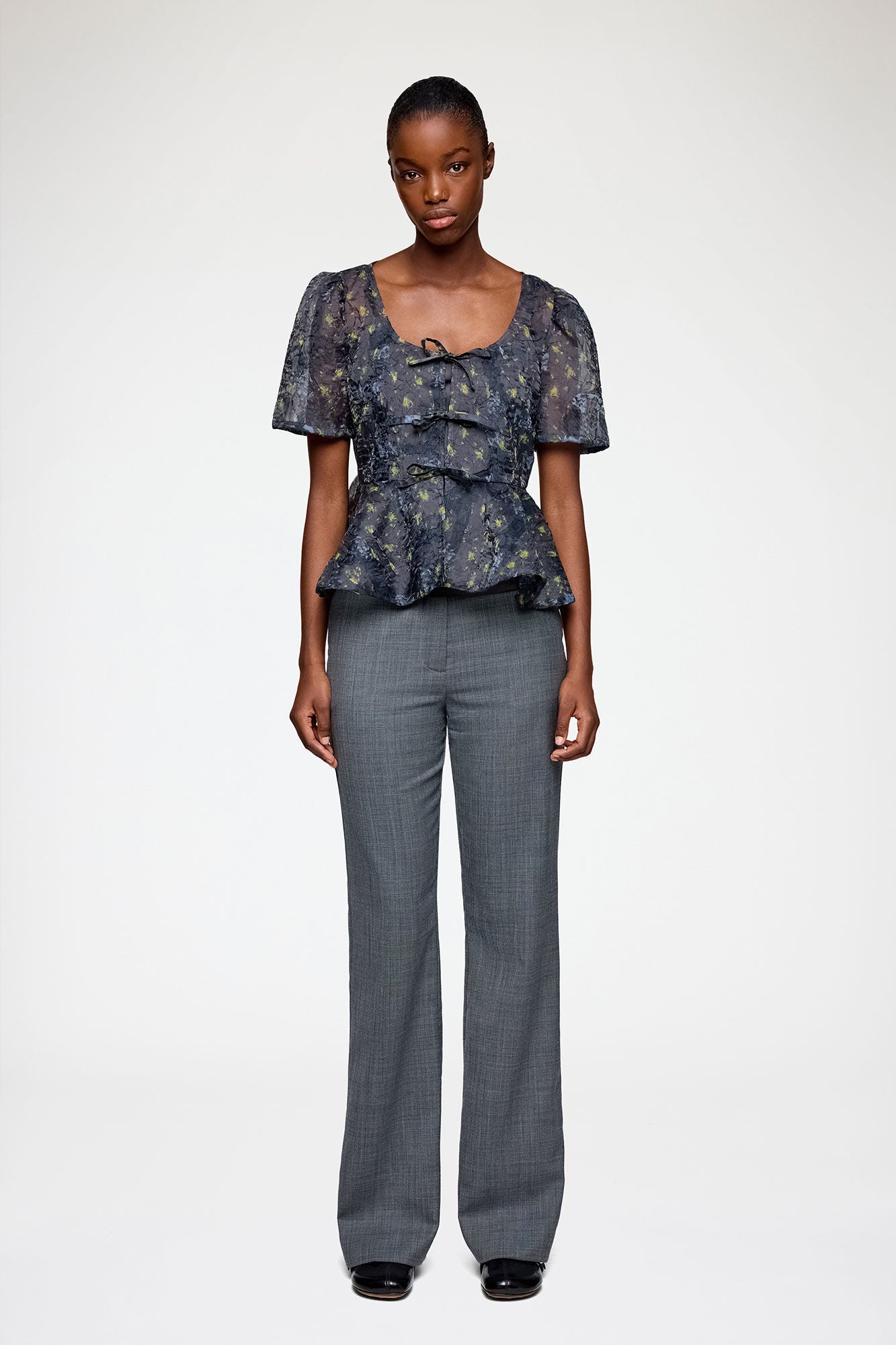 Printed Shibori Peplum Blouse