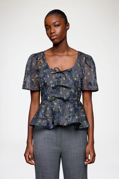 Printed Shibori Peplum Blouse
