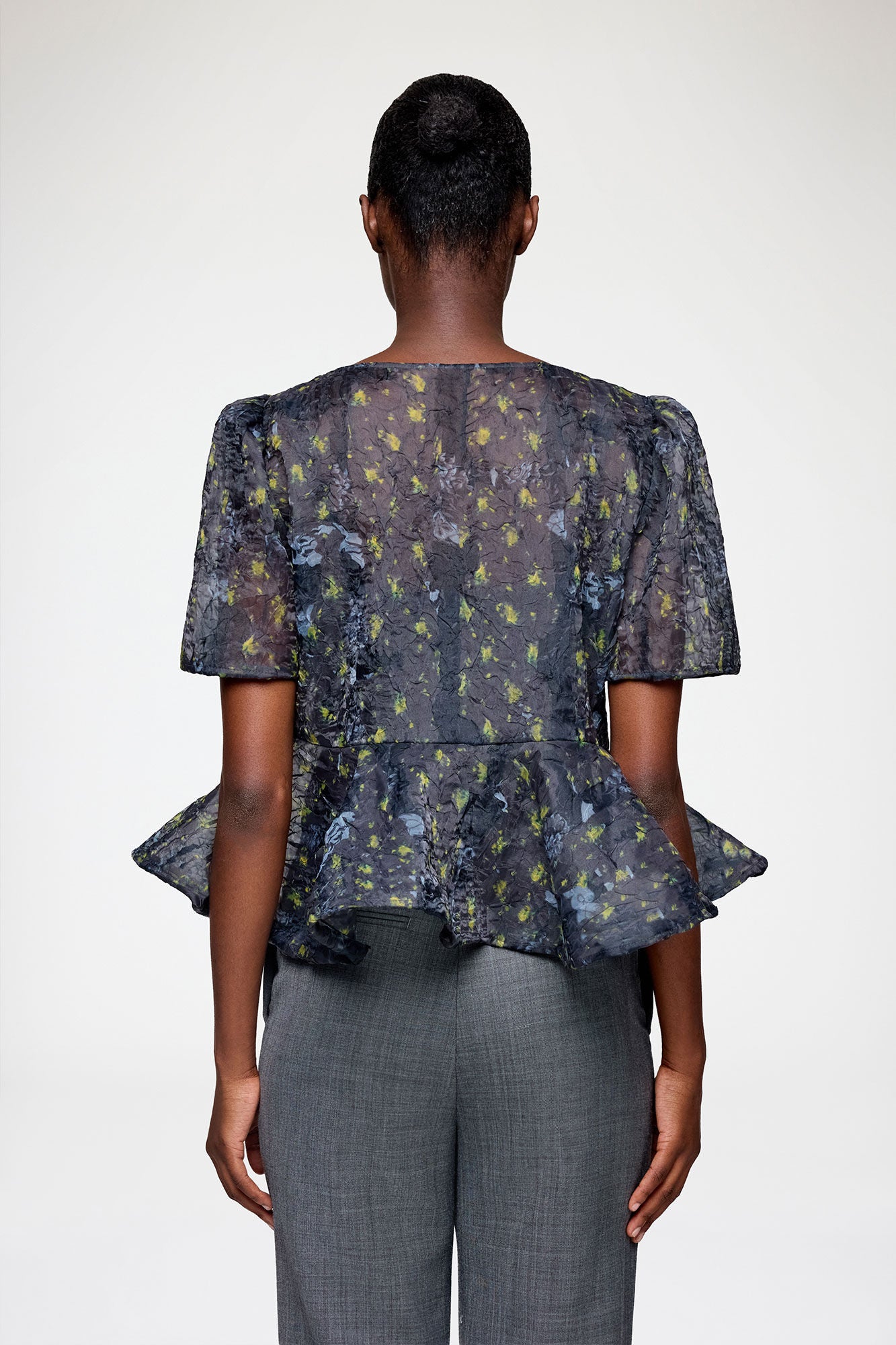 Printed Shibori Peplum Blouse