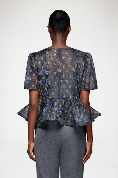 Printed Shibori Peplum Blouse