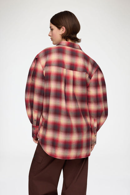 Cotton Flannel Check Pleated Sleeve Shirt