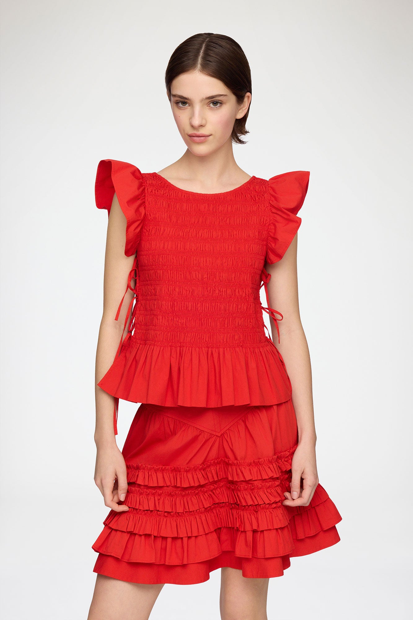 Stretch Cotton Angel Sleeve Smocked Top