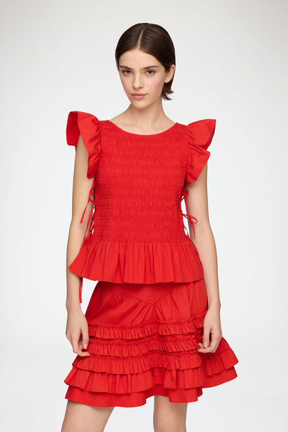 Stretch Cotton Angel Sleeve Smocked Top