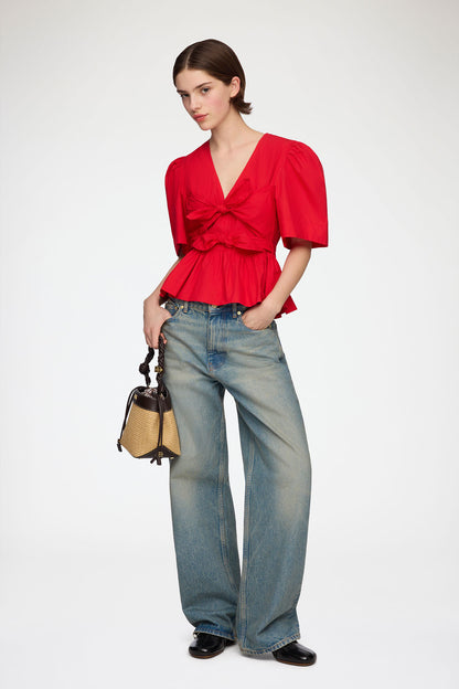 Cotton Poplin Bow Blouse
