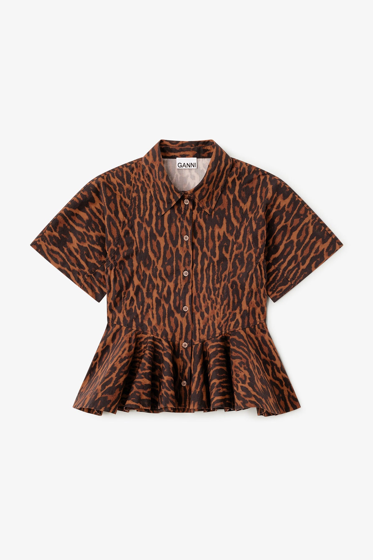Printed Stretch Cotton Peplum Shirt