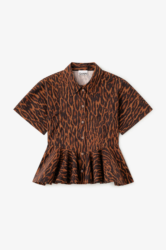 Printed Stretch Cotton Peplum Shirt
