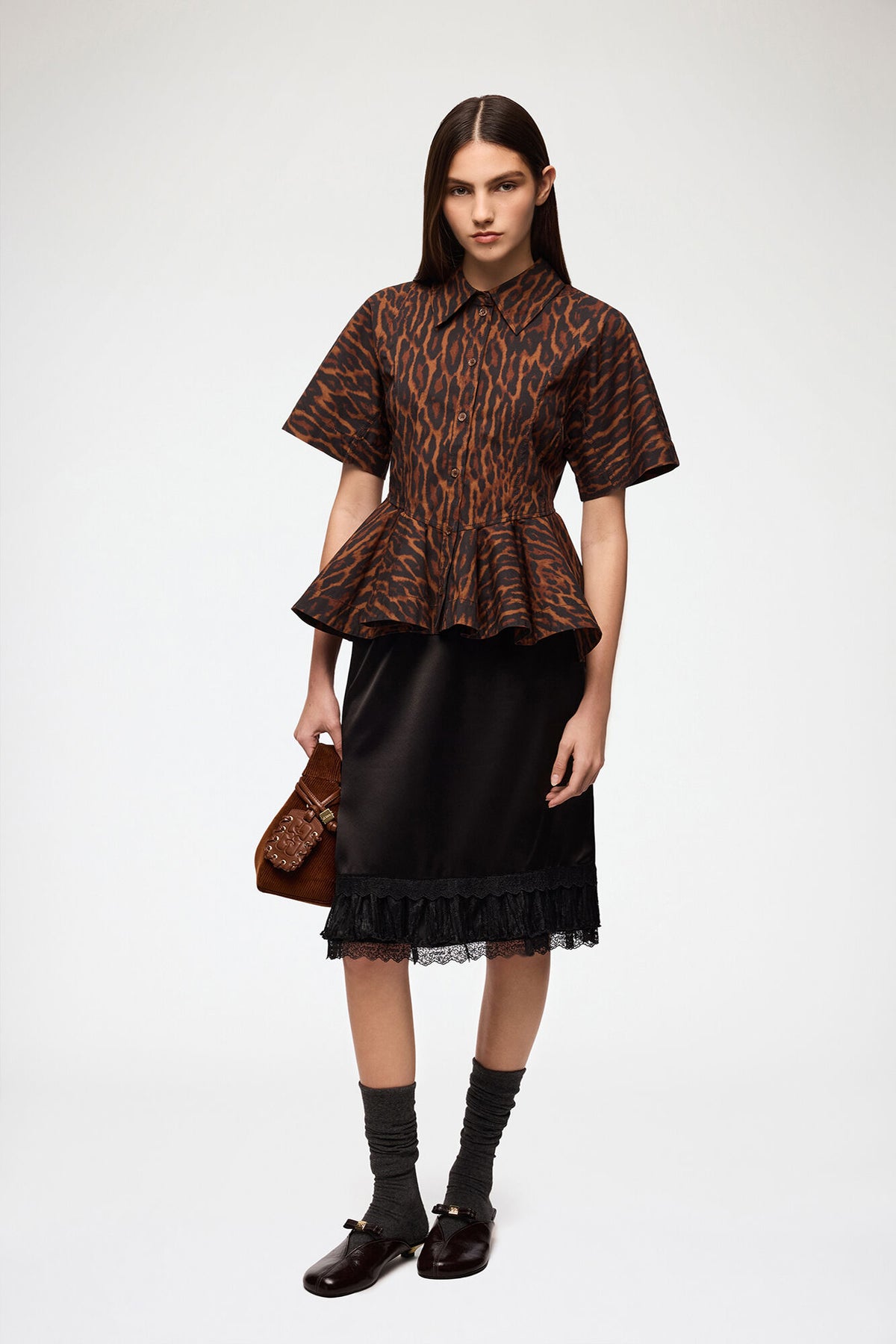 Printed Stretch Cotton Peplum Shirt