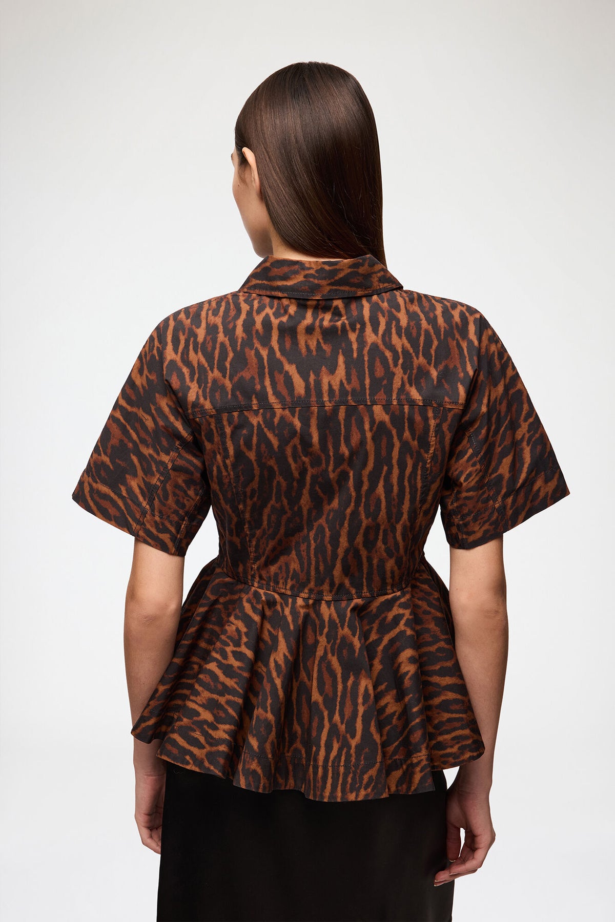 Printed Stretch Cotton Peplum Shirt