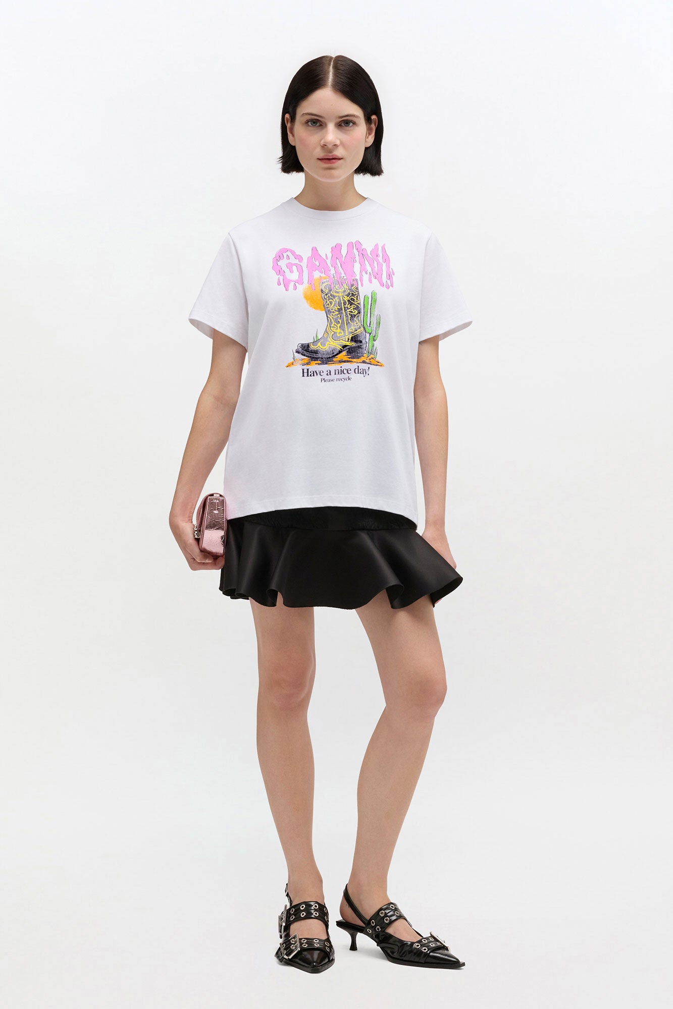 Basic Cotton Jersey T-shirt Boots Print