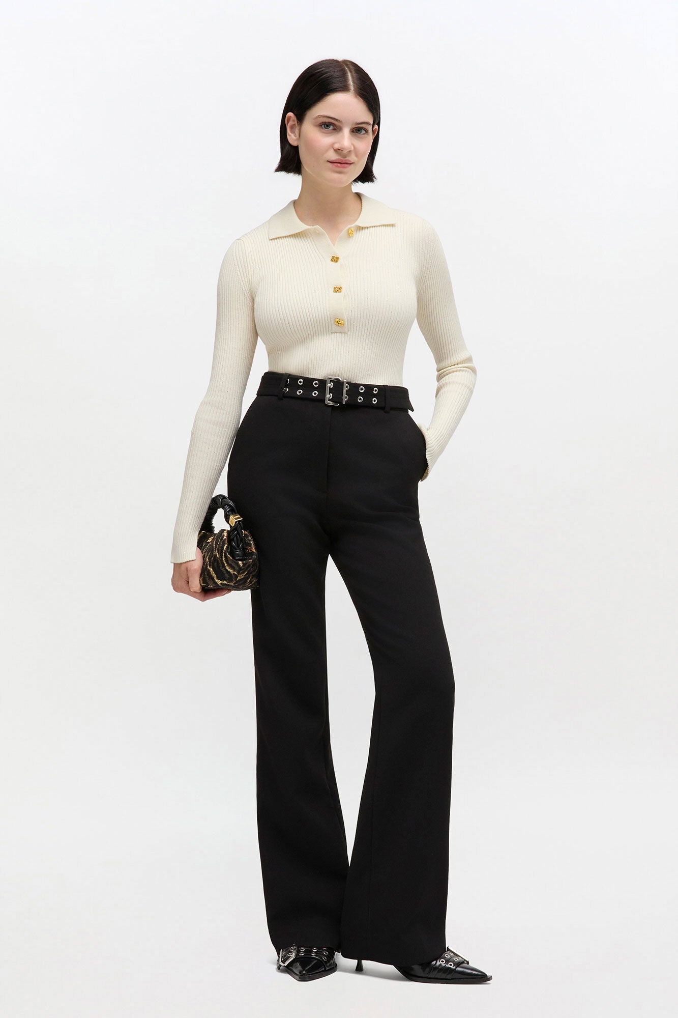 Bonded Crepe Belted Pants