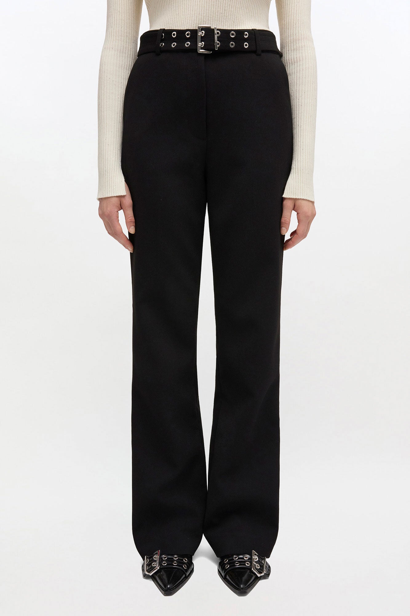 Bonded Crepe Belted Pants