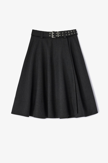 Wool Suiting Knee Length Wrap Skirt