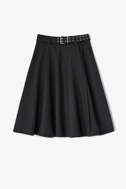 Wool Suiting Knee Length Wrap Skirt