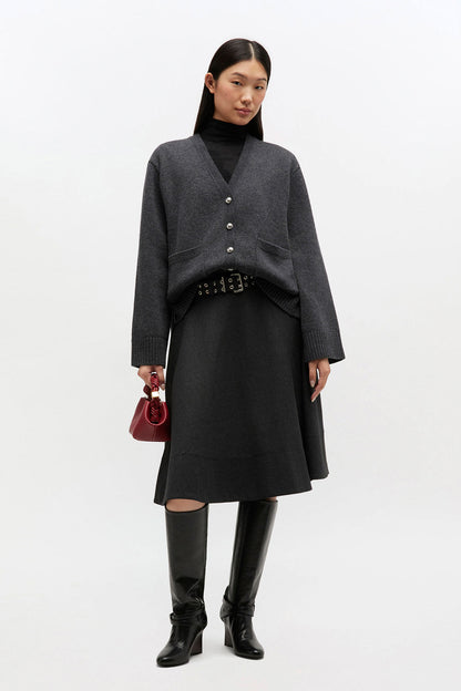 Wool Suiting Knee Length Wrap Skirt