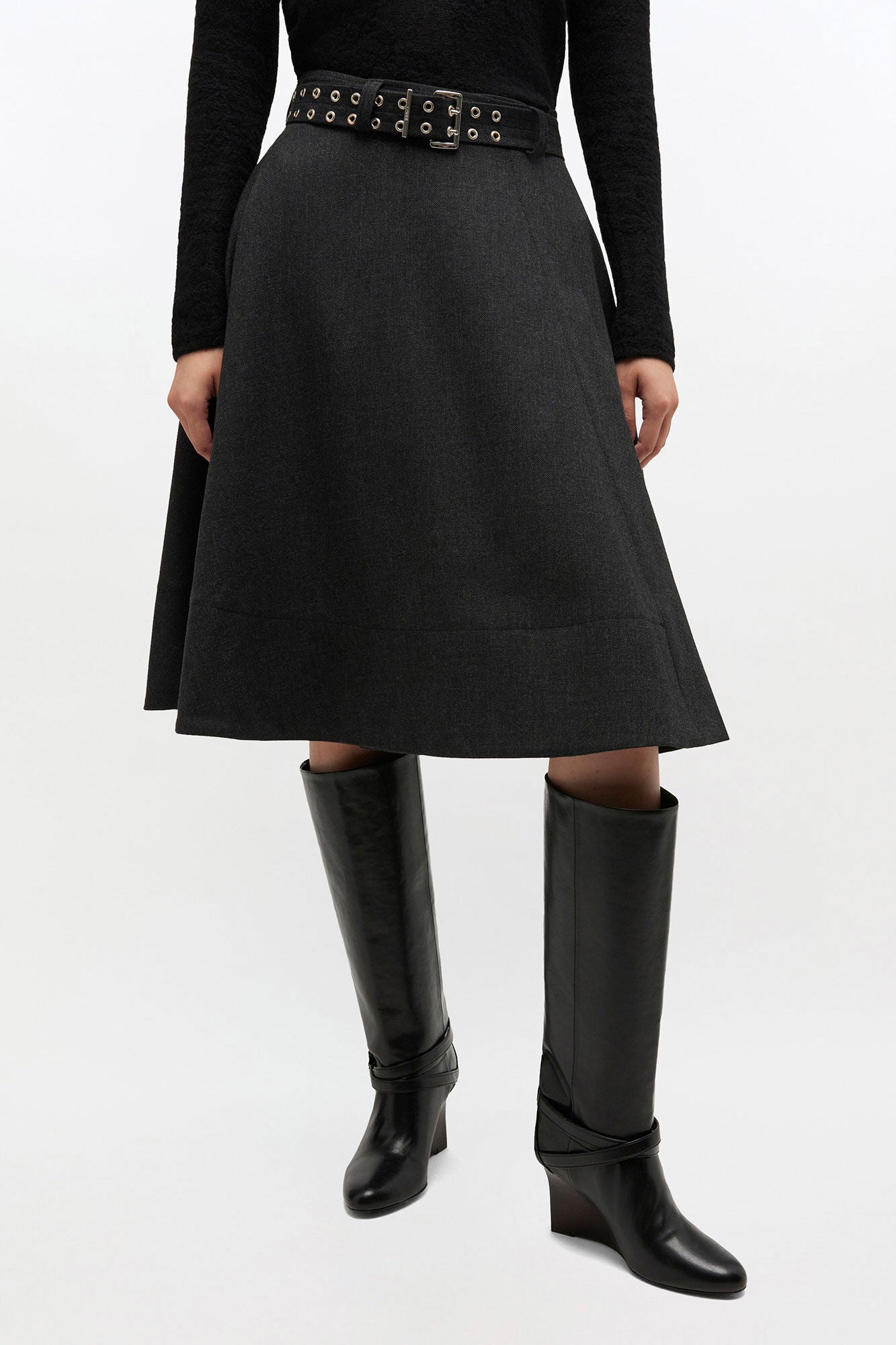 Wool Suiting Knee Length Wrap Skirt