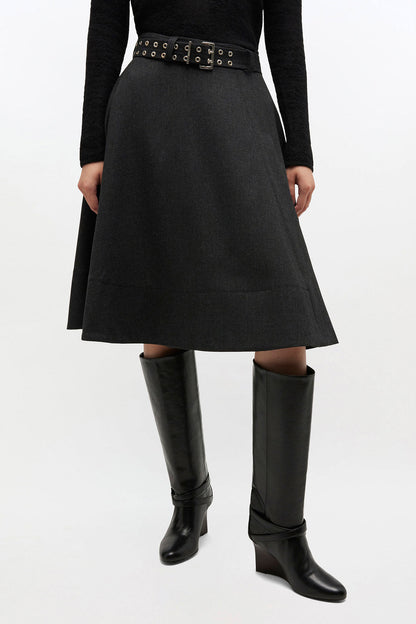 Wool Suiting Knee Length Wrap Skirt
