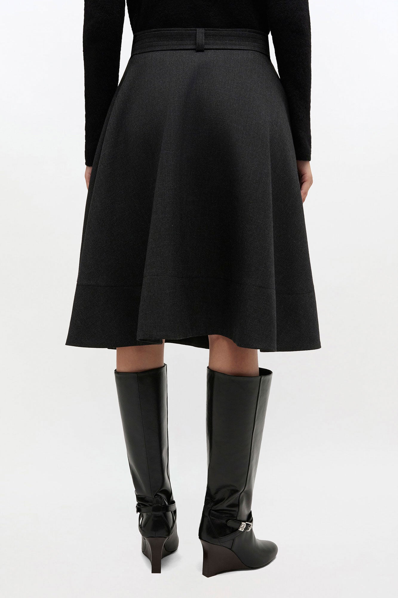 Wool Suiting Knee Length Wrap Skirt