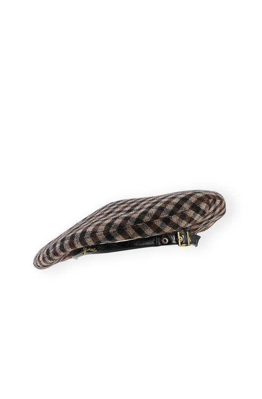 Checked Wool Mix Beret
