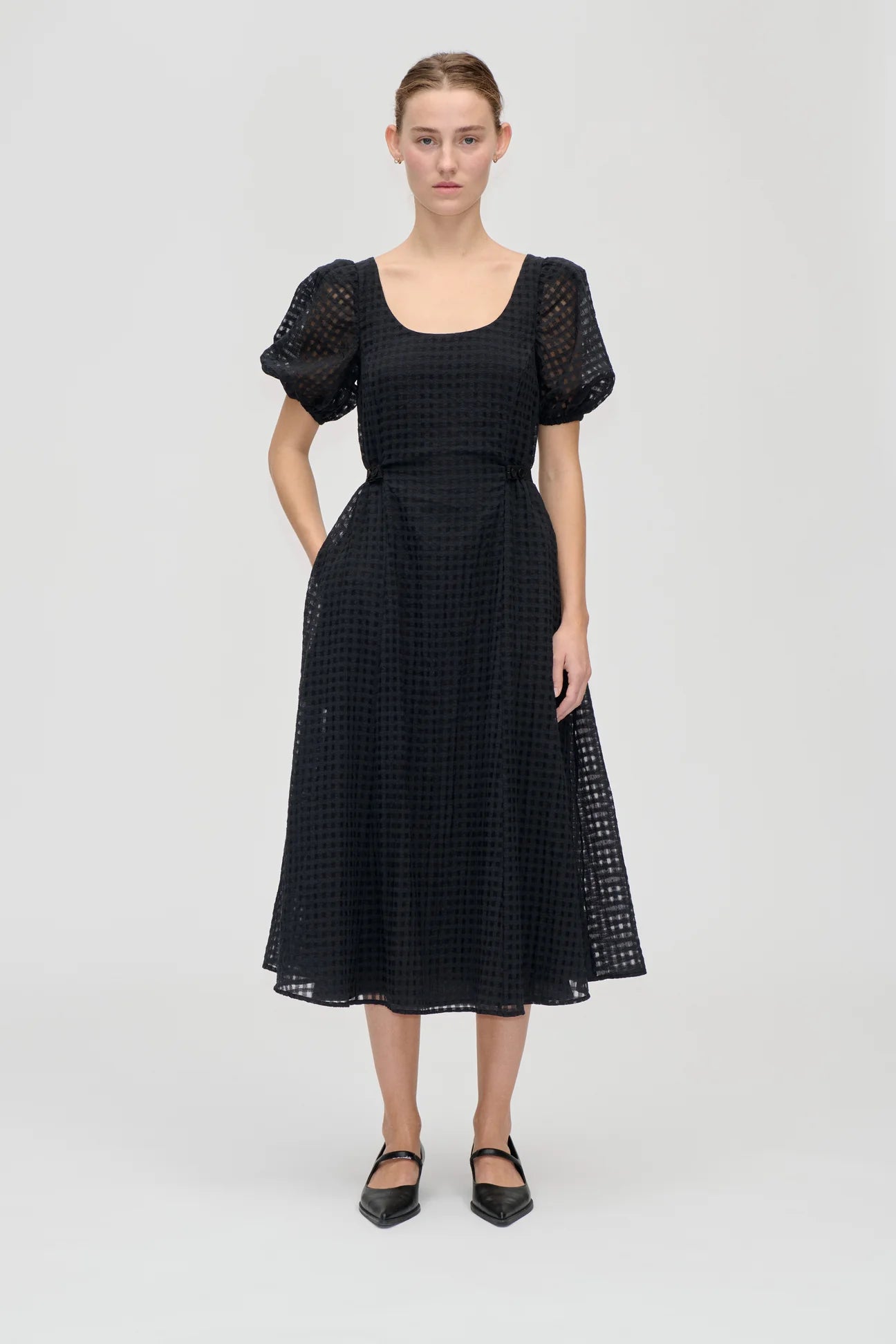 2069 Organza, Adjustable Waist Voluminous Midi Dress
