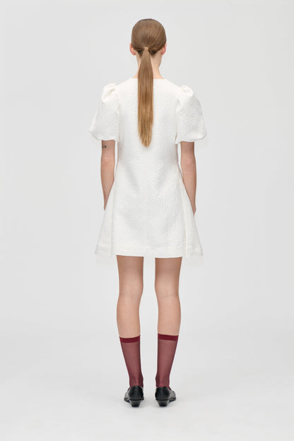 Textured Woven Jacquard, Angled Pleat Mini Dress