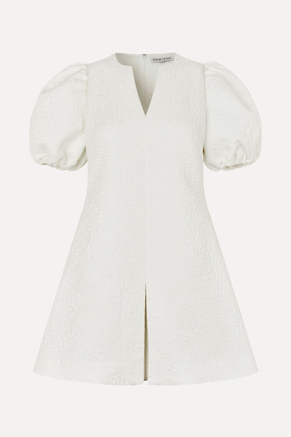 Textured Woven Jacquard, Angled Pleat Mini Dress